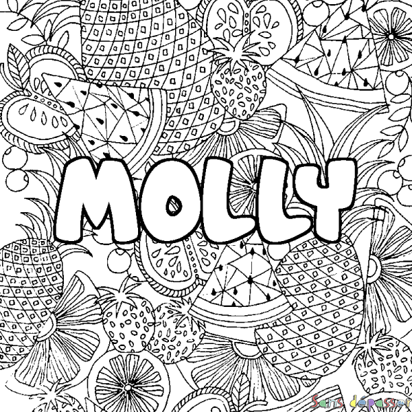 Coloriage prénom MOLLY - d&eacute;cor Mandala fruits