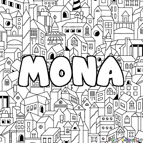 Coloriage prénom MONA - d&eacute;cor Ville