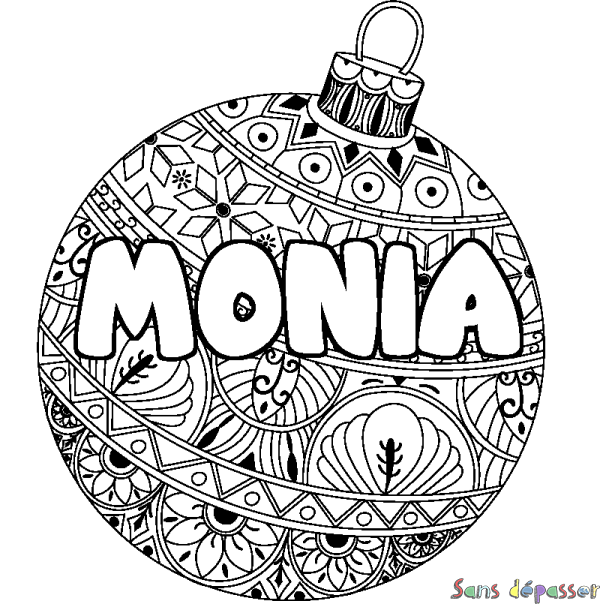 Coloriage prénom MONIA - d&eacute;cor Boule de No&euml;l