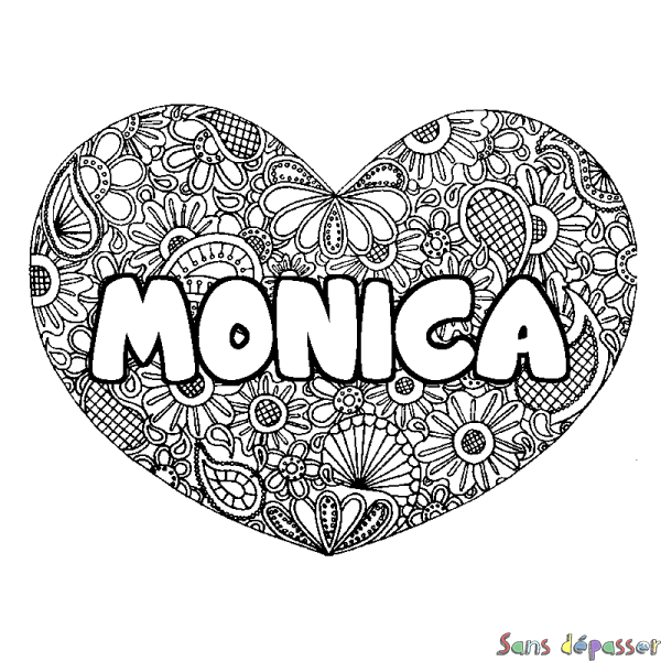 Coloriage prénom MONICA - d&eacute;cor Mandala coeur