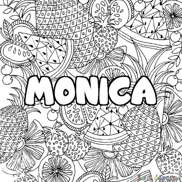 Coloriage prénom MONICA - d&eacute;cor Mandala fruits