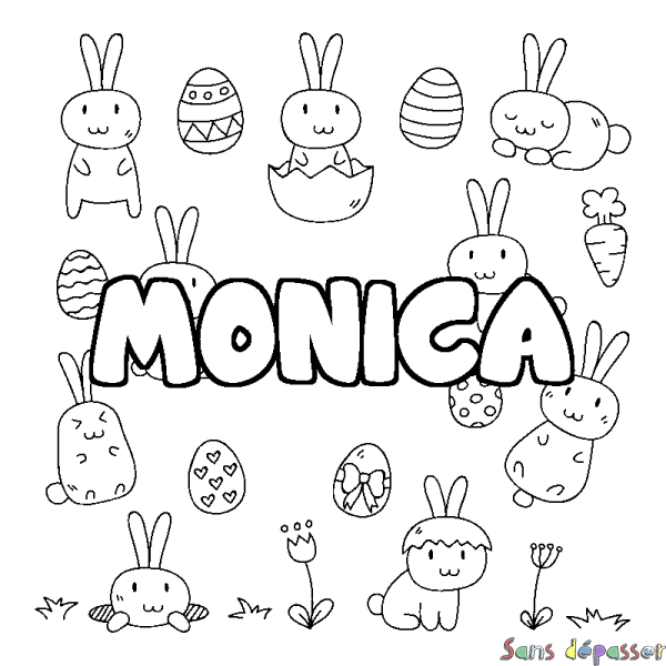 Coloriage prénom MONICA - d&eacute;cor Paques