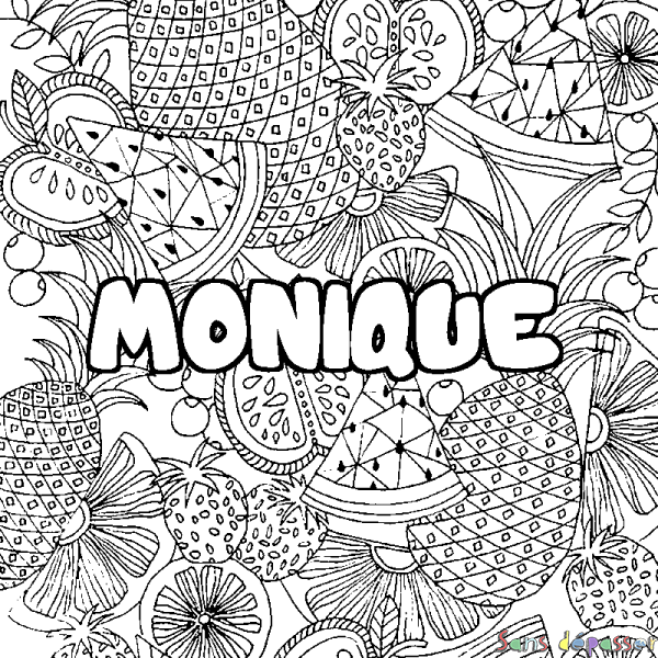 Coloriage prénom MONIQUE - d&eacute;cor Mandala fruits