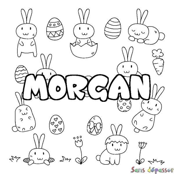 Coloriage prénom MORGAN - d&eacute;cor Paques