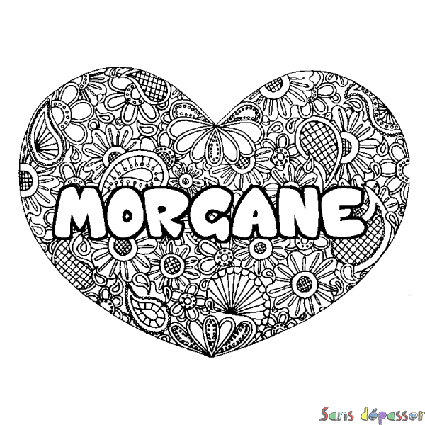 Coloriage prénom MORGANE - d&eacute;cor Mandala coeur