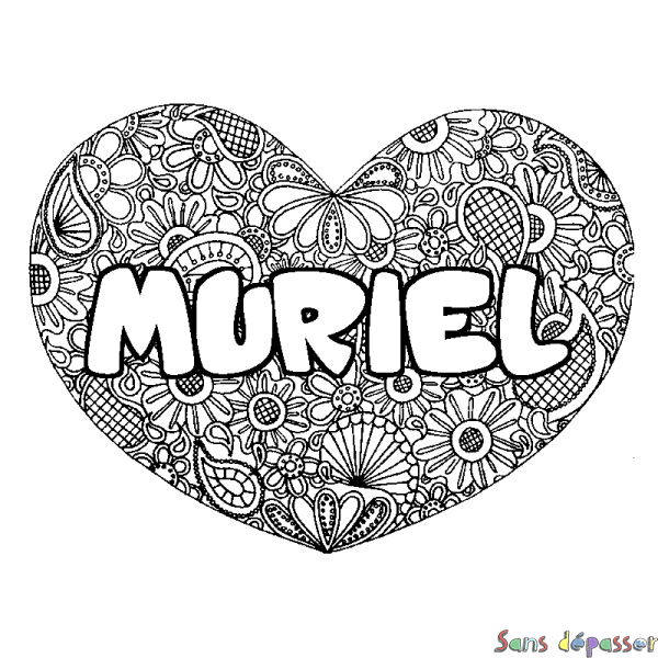 Coloriage prénom MURIEL - d&eacute;cor Mandala coeur