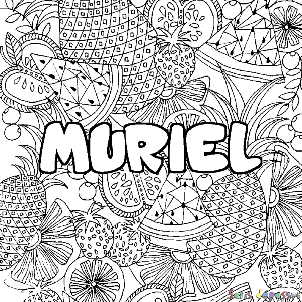 Coloriage prénom MURIEL - d&eacute;cor Mandala fruits