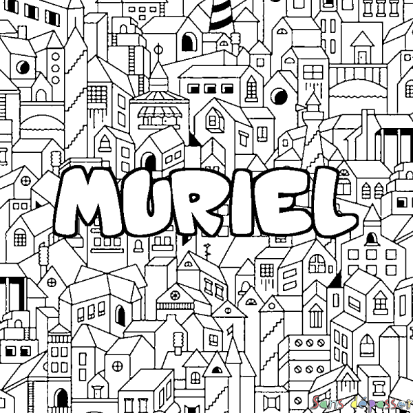 Coloriage prénom MURIEL - d&eacute;cor Ville