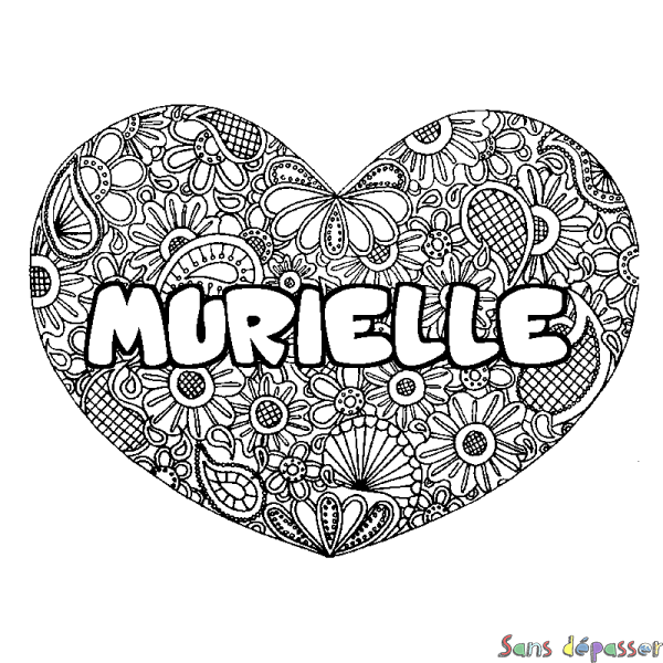 Coloriage prénom MURIELLE - d&eacute;cor Mandala coeur