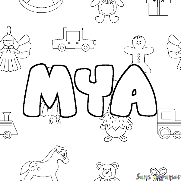 Coloriage prénom MYA - d&eacute;cor Jouets