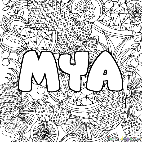 Coloriage prénom MYA - d&eacute;cor Mandala fruits