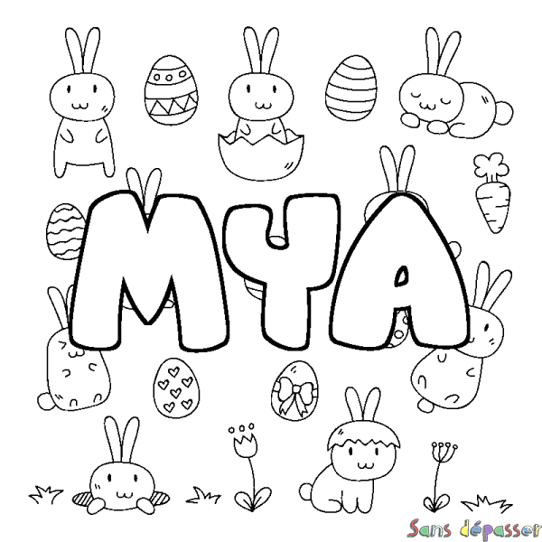 Coloriage prénom MYA - d&eacute;cor Paques