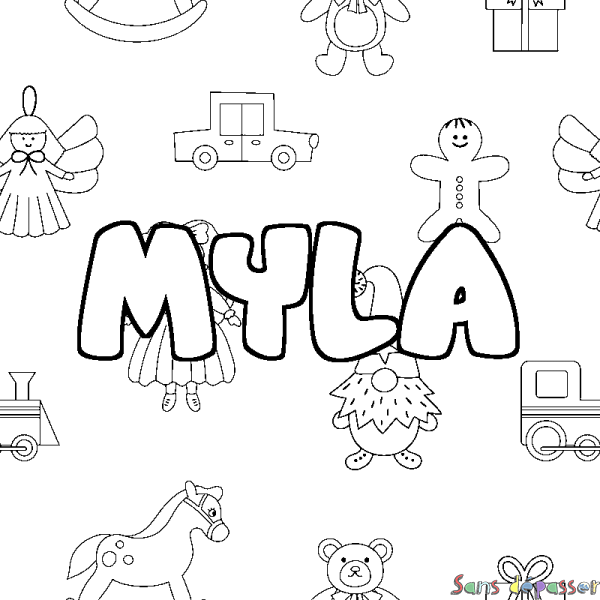 Coloriage prénom MYLA - d&eacute;cor Jouets