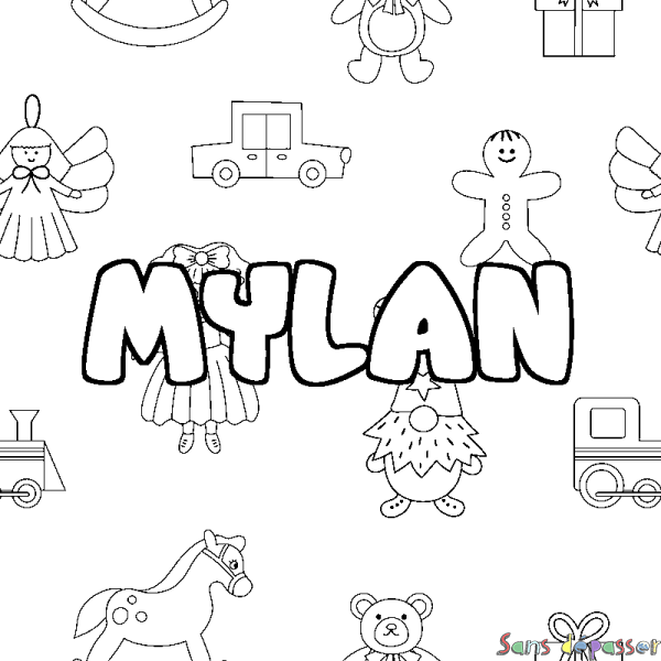 Coloriage prénom MYLAN - d&eacute;cor Jouets