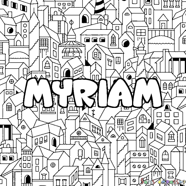 Coloriage prénom MYRIAM - d&eacute;cor Ville