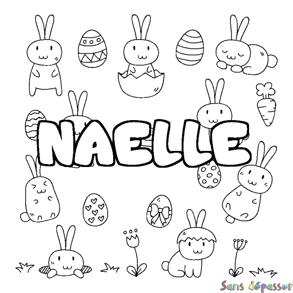 Coloriage prénom NAELLE - d&eacute;cor Paques