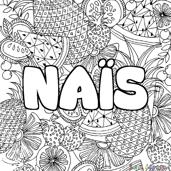 Coloriage prénom NA&Iuml;S - d&eacute;cor Mandala fruits