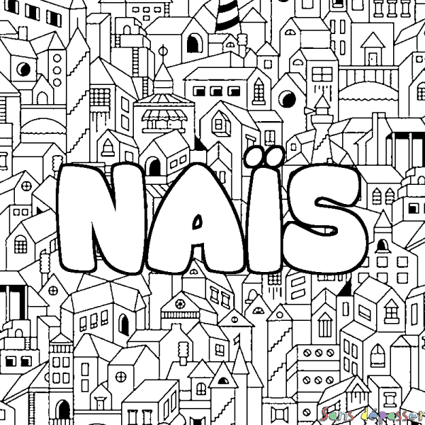 Coloriage prénom NA&Iuml;S - d&eacute;cor Ville