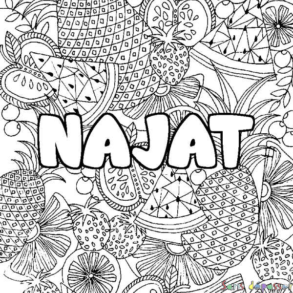 Coloriage prénom NAJAT - d&eacute;cor Mandala fruits