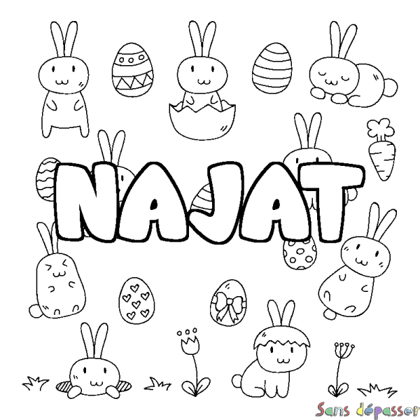 Coloriage prénom NAJAT - d&eacute;cor Paques