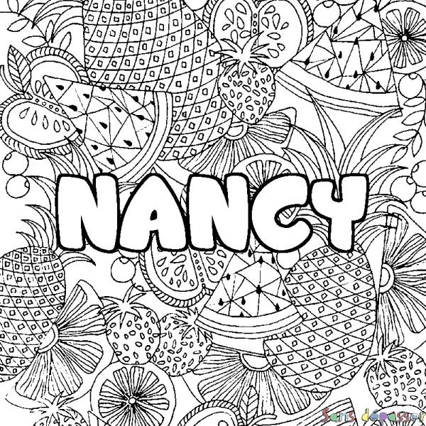 Coloriage prénom NANCY - d&eacute;cor Mandala fruits