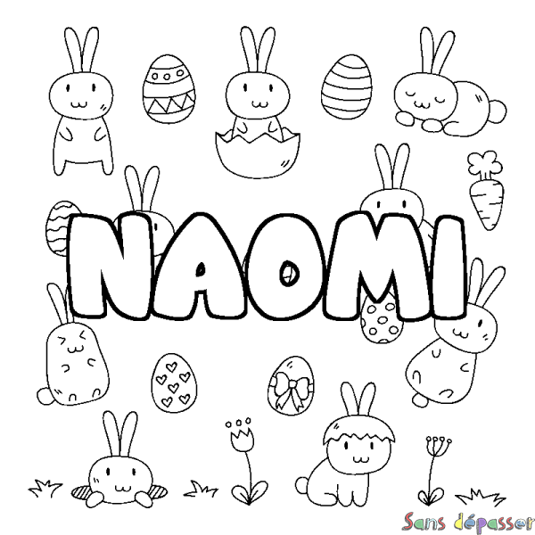 Coloriage Prénom Naomi Décor Paques Sans Dépasser 0345