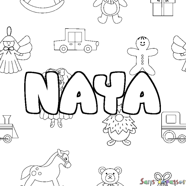 Coloriage prénom NAYA - d&eacute;cor Jouets