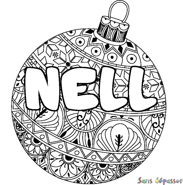 Coloriage prénom NELL - d&eacute;cor Boule de No&euml;l