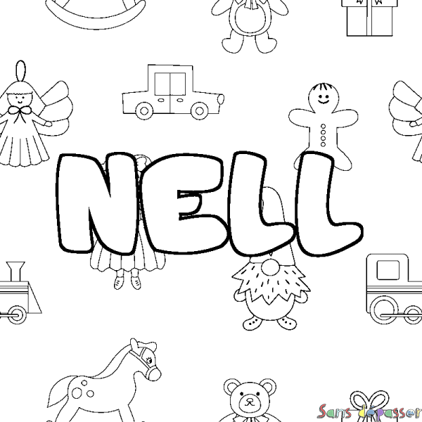 Coloriage prénom NELL - d&eacute;cor Jouets