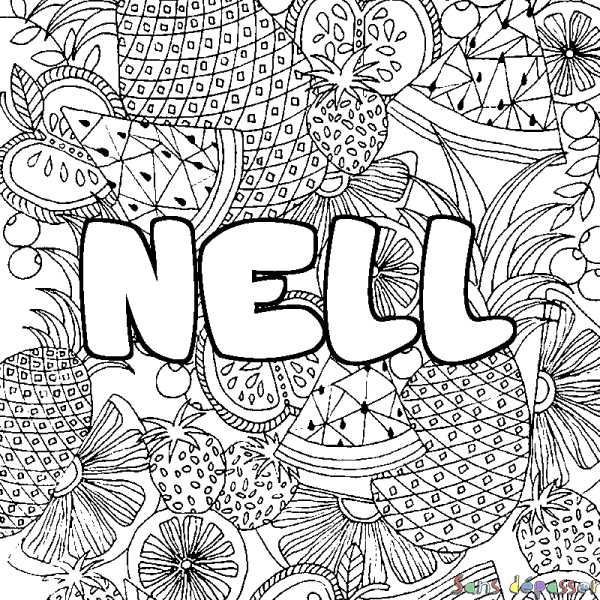 Coloriage prénom NELL - d&eacute;cor Mandala fruits