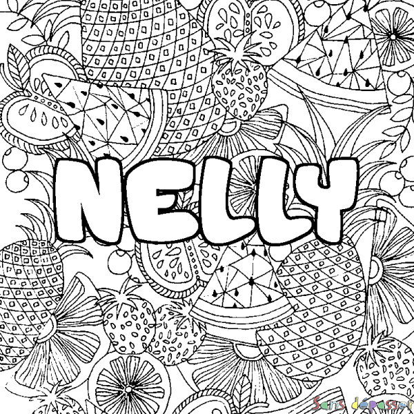 Coloriage prénom NELLY - d&eacute;cor Mandala fruits