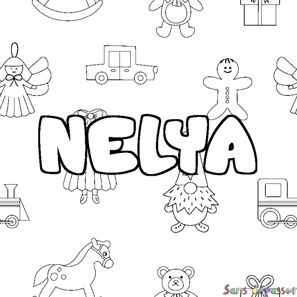 Coloriage prénom NELYA - d&eacute;cor Jouets