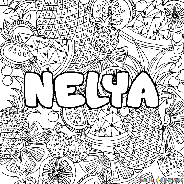 Coloriage prénom NELYA - d&eacute;cor Mandala fruits