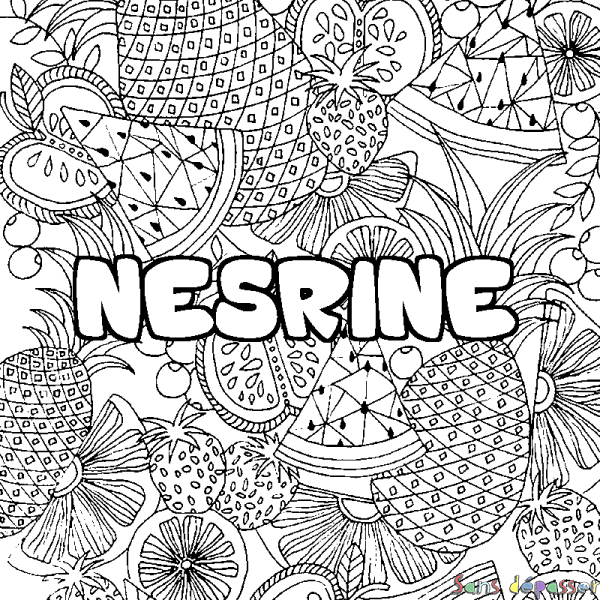 Coloriage prénom NESRINE - d&eacute;cor Mandala fruits