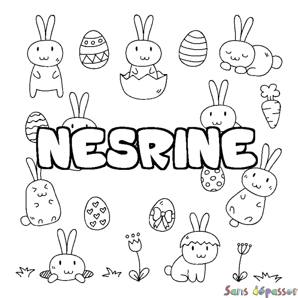 Coloriage prénom NESRINE - d&eacute;cor Paques