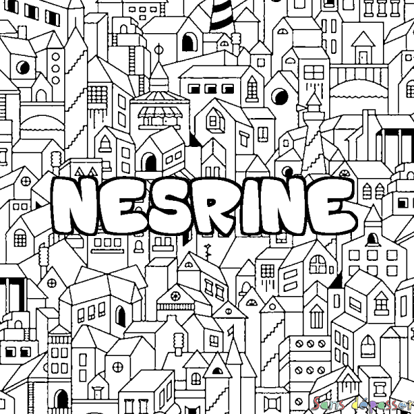 Coloriage prénom NESRINE - d&eacute;cor Ville