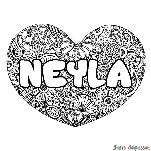 Coloriage prénom NEYLA - d&eacute;cor Mandala coeur