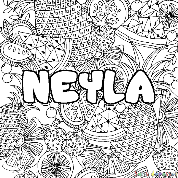 Coloriage prénom NEYLA - d&eacute;cor Mandala fruits