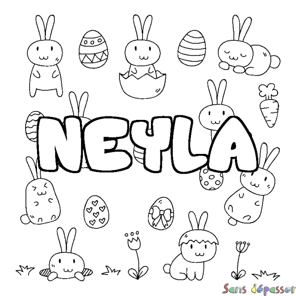 Coloriage prénom NEYLA - d&eacute;cor Paques