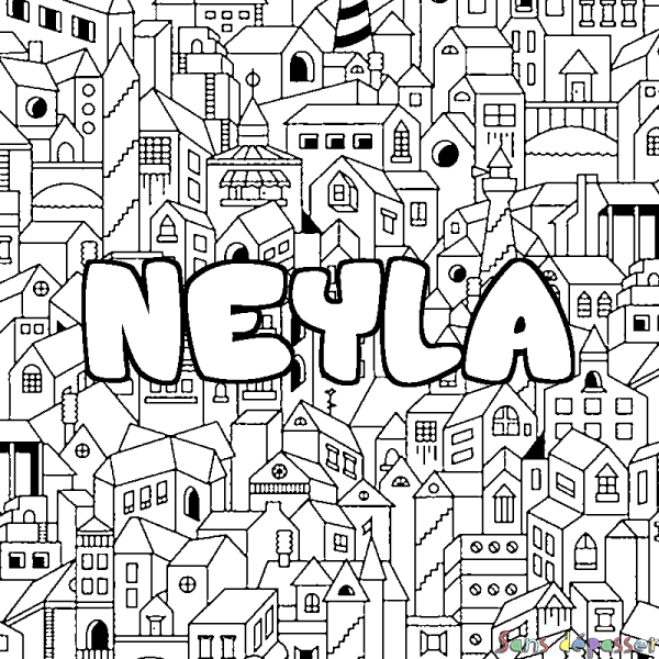 Coloriage prénom NEYLA - d&eacute;cor Ville