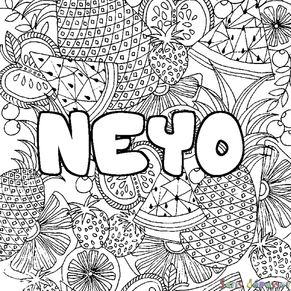 Coloriage prénom NEYO - d&eacute;cor Mandala fruits