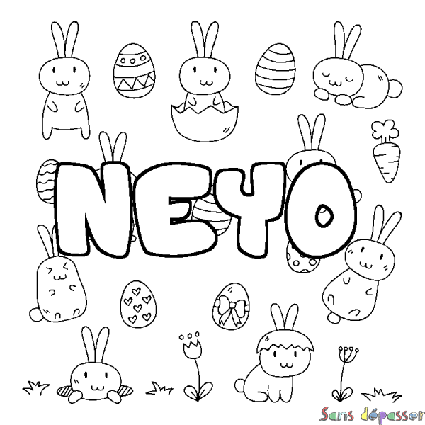 Coloriage prénom NEYO - d&eacute;cor Paques