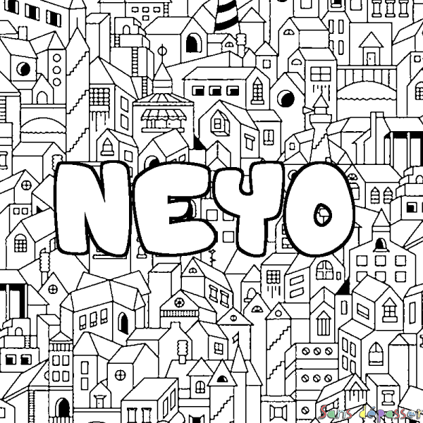 Coloriage prénom NEYO - d&eacute;cor Ville