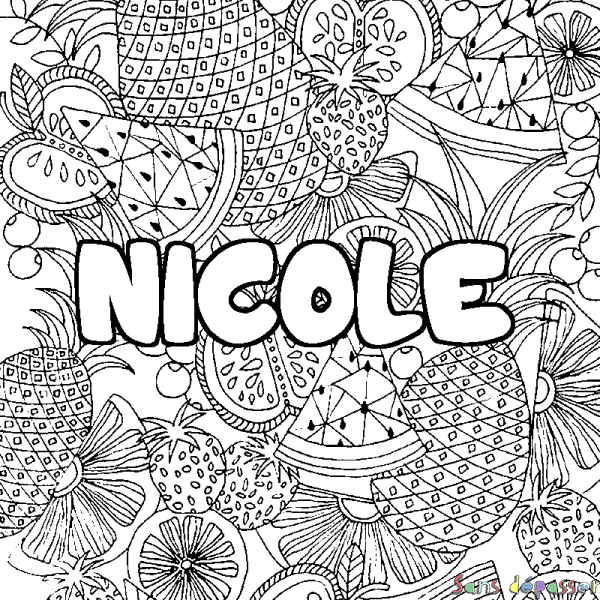 Coloriage prénom NICOLE - d&eacute;cor Mandala fruits