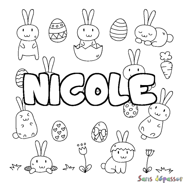 Coloriage prénom NICOLE - d&eacute;cor Paques