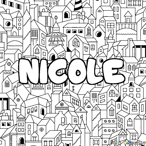 Coloriage prénom NICOLE - d&eacute;cor Ville