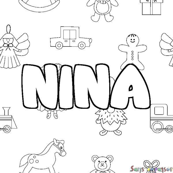 Coloriage prénom NINA - d&eacute;cor Jouets