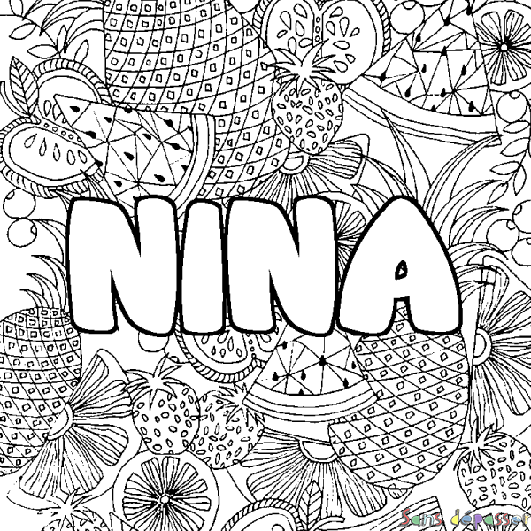 Coloriage prénom NINA - d&eacute;cor Mandala fruits