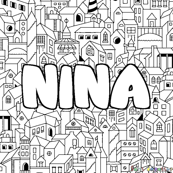 Coloriage prénom NINA - d&eacute;cor Ville