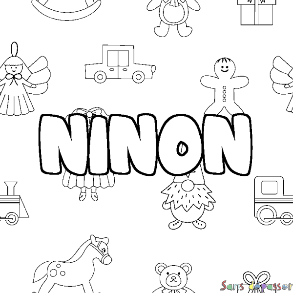 Coloriage prénom NINON - d&eacute;cor Jouets